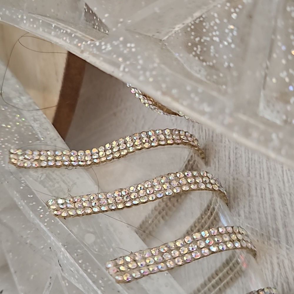 H2K silver glitter jelly rubber flip-flops slipper Sz 9 iridescent stones - Picture 6 of 8